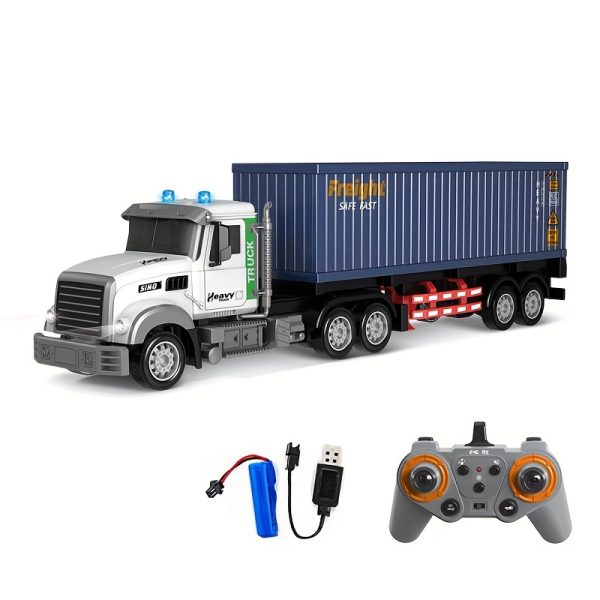 Electric Remote Control Cargo Trailer, 1:24 Simulation Container Semi-trailer Truck Toys, Nine Pass To Frequency, With Lights, Music, Best Birthday Gift, Halloween, Christmas Gift, Kids And Boys Toys