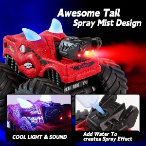 Remote Control Dinosaur Car Toys For Kids Age 3+, RC Monster Truck With Lights Sound Spray For Boys Girls 3-5 4-7 8-12 Years Old, Rotating Hobby RC Stunt Cars Birthday Christmas, Halloween Gift