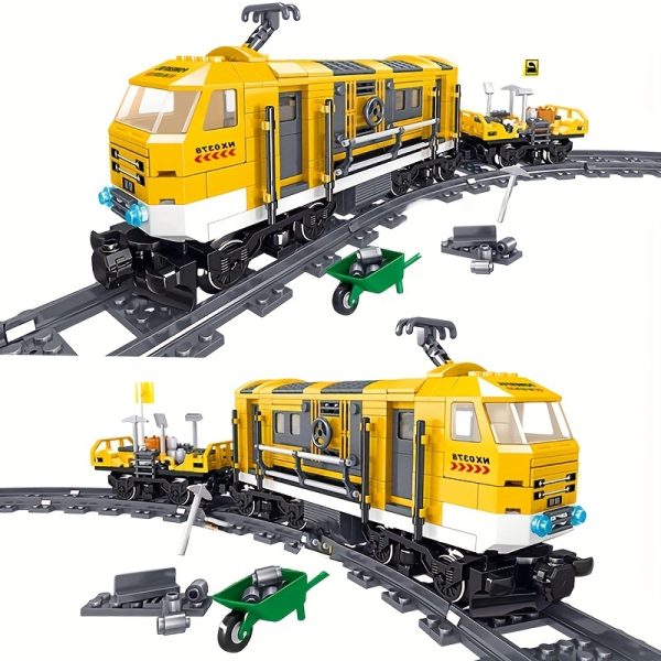 431pcs Yellow Track Train Model Small Interlocking Technology Building Blocks With 3 Miniature Children's Educational Toys Christmas Birthday Gift